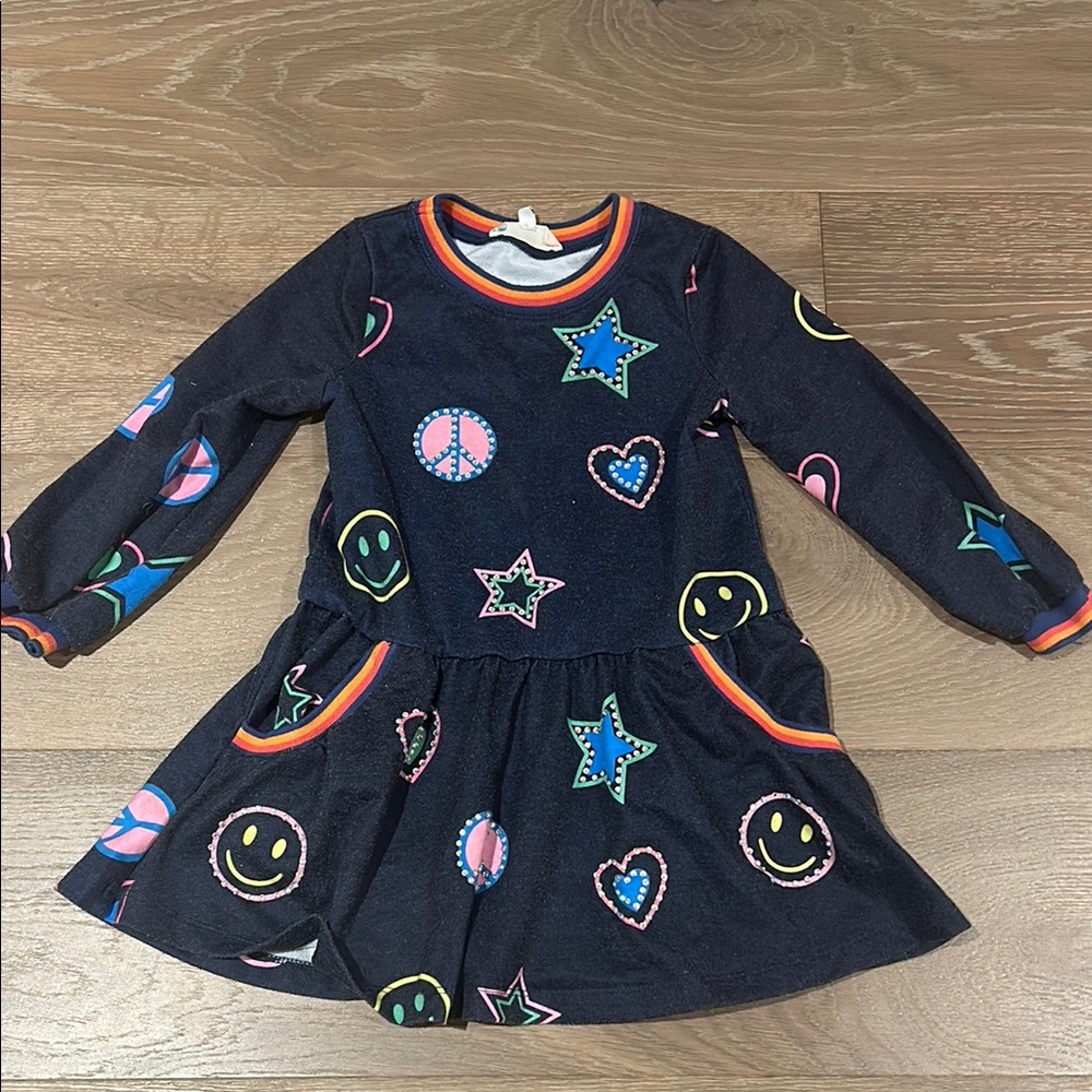 Truly Me by Sara Sara |Kids' Navy Blue Dress with Colorful Patterns